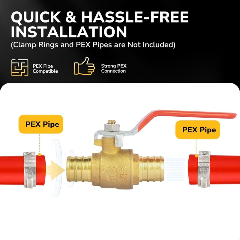 JUWO 3/4 Inch PEX Ball Valve, 2 Pack Pex Crimp Brass Full Port Shut-off Valve with 1/4 Turn Handle for Hot and Cold Water, UPC Certified - Image 5